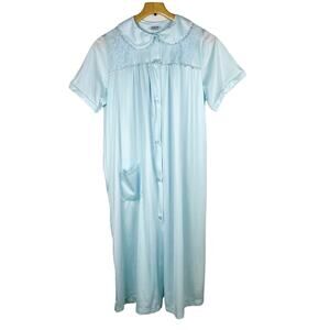 Nancy King Vintage Nylon Robe Nightgown Light Blue USA Size Medium